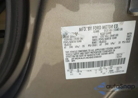 2013 Ford Edge Sel из США, поврежденный, VIN 2FMDK4JC4DBE05600